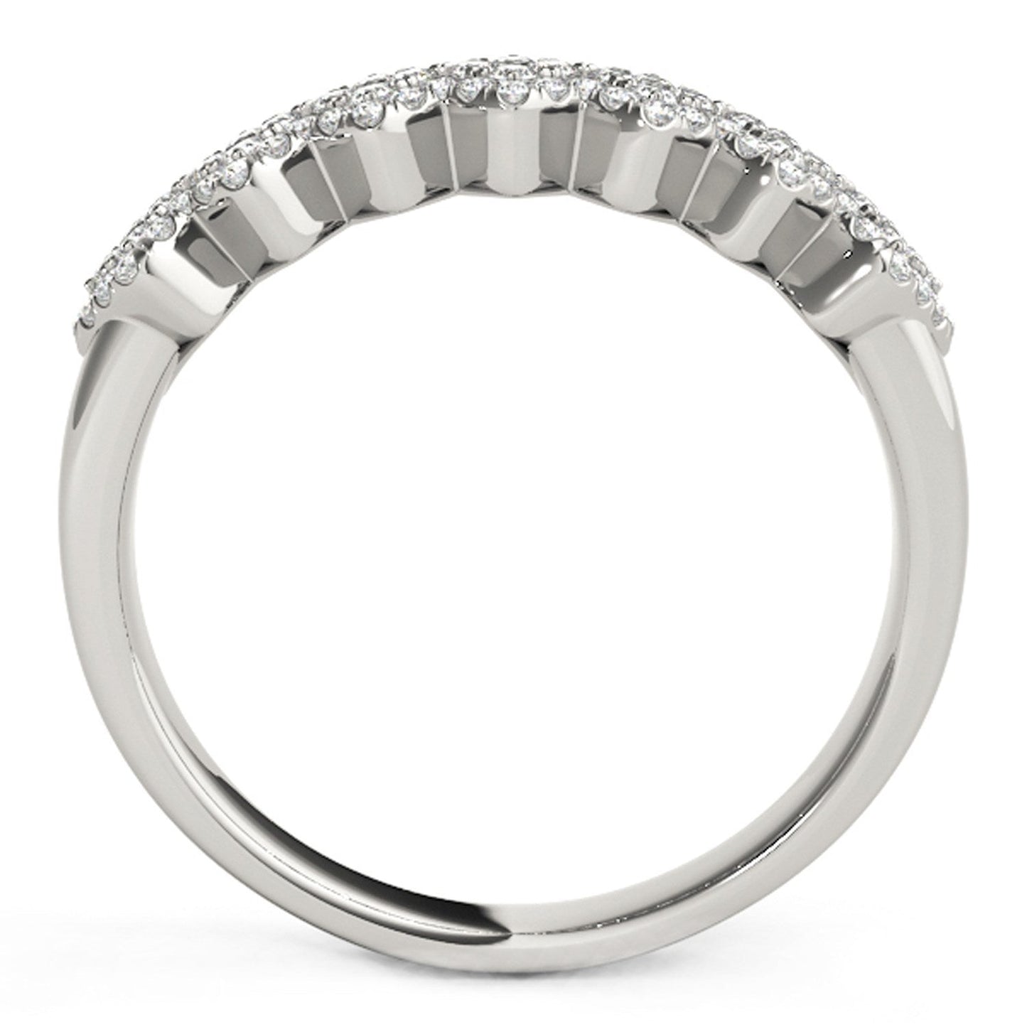 Diamond Studded Wide Multi-Diagonal Pattern Ring in 14k White Gold