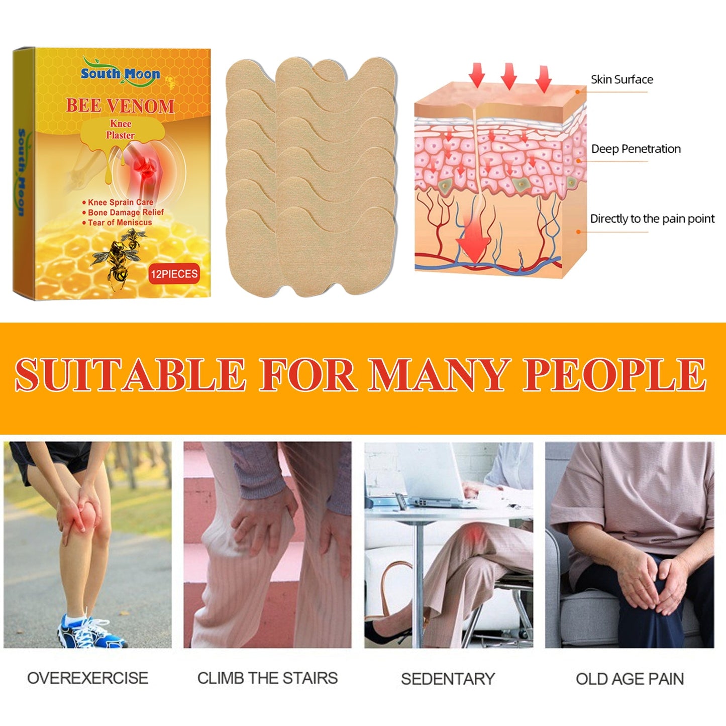 Knee Care Patch, Bee Venom Knee Joint Patch To Relieve Knee Discomfort Massage Care Patch - Korvel