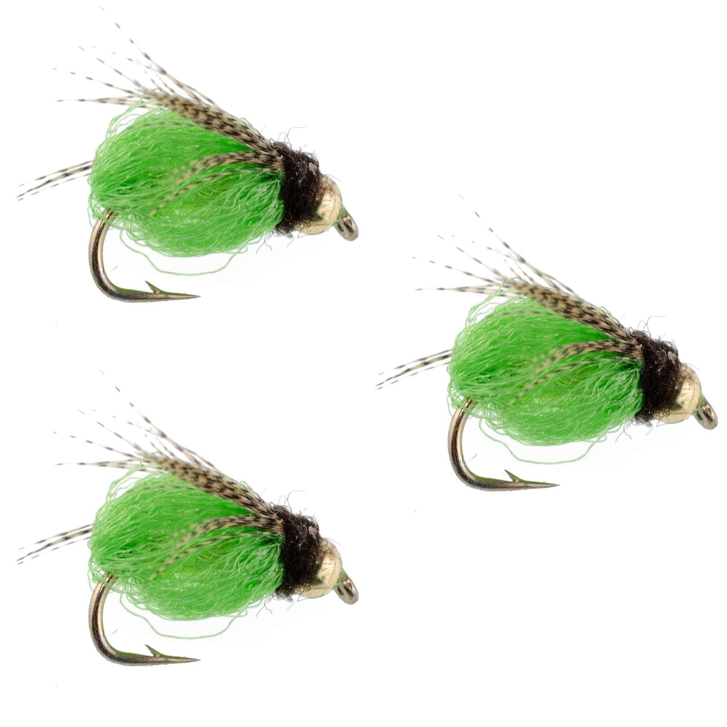 3 Pack Bead Head LaFontaine Bright Green Deep Sparkle Caddis Pupa - Size 12