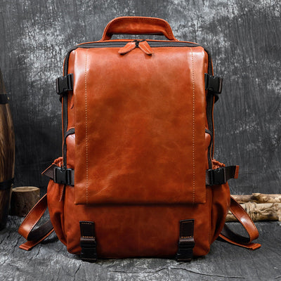 Premium Cowhide Flip Shoulder Laptop Backpack