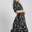 Bow Tie Print Notched Velvet Trim Midi Dress
