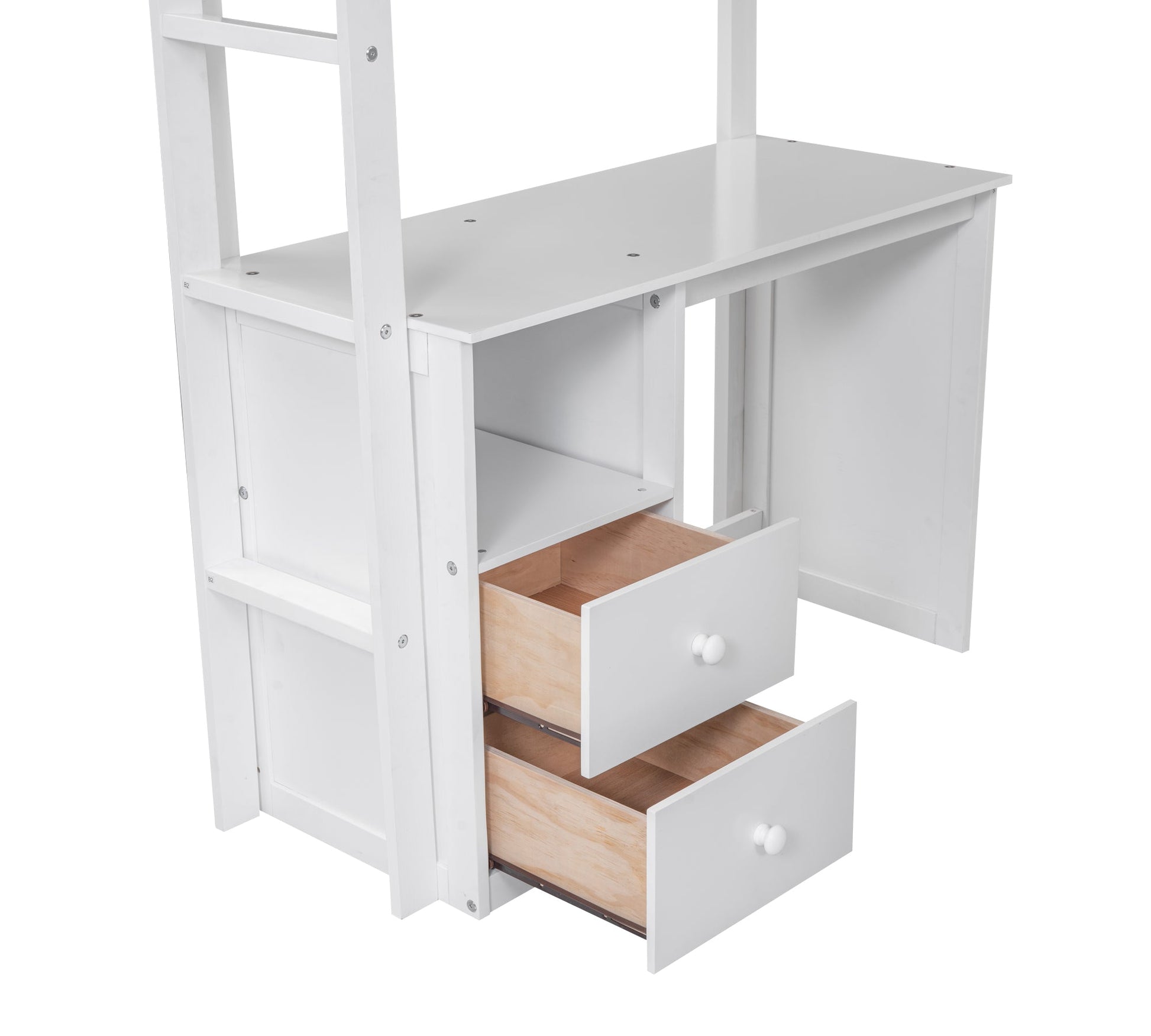 Wood Twin Size Loft Bed with Wardrobes and 2-Drawer Desk with Cabinet  White - Korvel