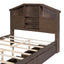 Cama Plataforma de Madera de Nogal de Tamaño Completo con Cabecera de Almacenamiento