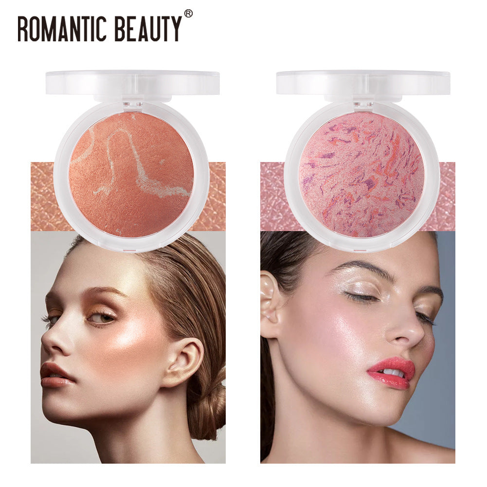 Romantic Beauty Highlighter Blush All-in-One Blush Palette Makeup Pearl Baked Powder Blush Palette - Korvel