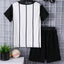 Children's Round Neck Contrast Striped T-Shirt and Shorts Set - Korvel