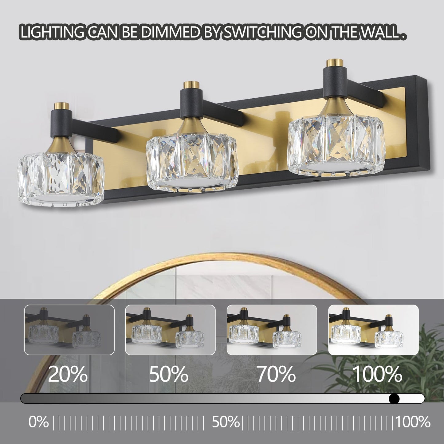 LED 3-Light Modern Crystal Bathroom Vanity Light Over Mirror Bath Wall Lighting Fixtures - Korvel