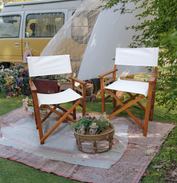 Premium Wooden Folding Chair Set - 2pcs in White Canvas
