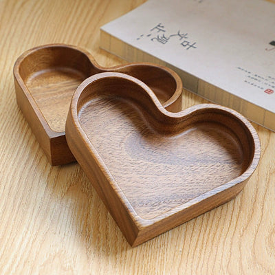 Wooden fruit box, whole wood heart-shaped candy box, nut and dried fruit storage tray, Japanese style solid wood stackable - Korvel