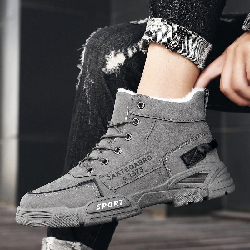 Cotton shoes, winter men's shoes, high top Martin boots, Bumblebee work boots, large size, medium top, fashionable shoes, men's boots, trendy shoes - Korvel
