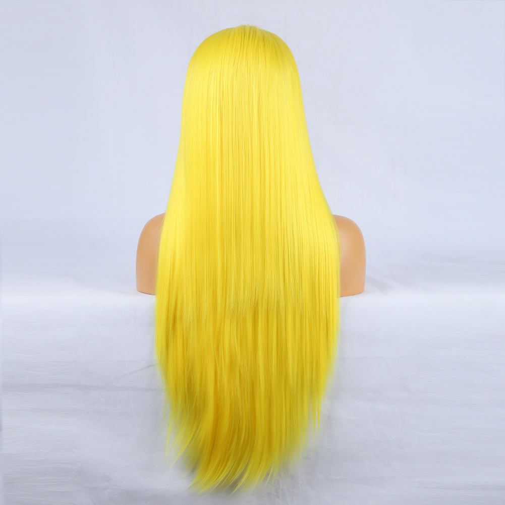 Hand Groove 13*2.5 Chemical Fiber Front Lace Yellow Long Bangs Wig Headgear Natural Hairline - Korvel