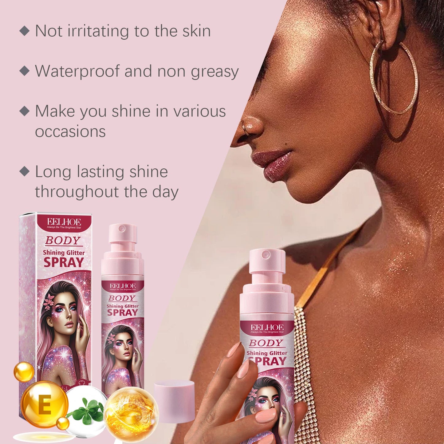 Stage Makeup Glitter Spray Facial Clavicle Brightening Glitter Natural Stereoscopic Long-Lasting Highlighter Spray - Korvel