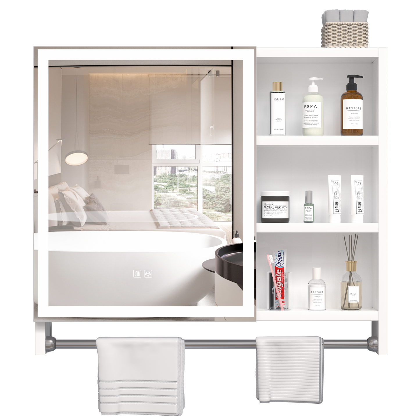 Cabinet de rangement moderne pour salle de bain 32x28 pouces avec éclairage LED