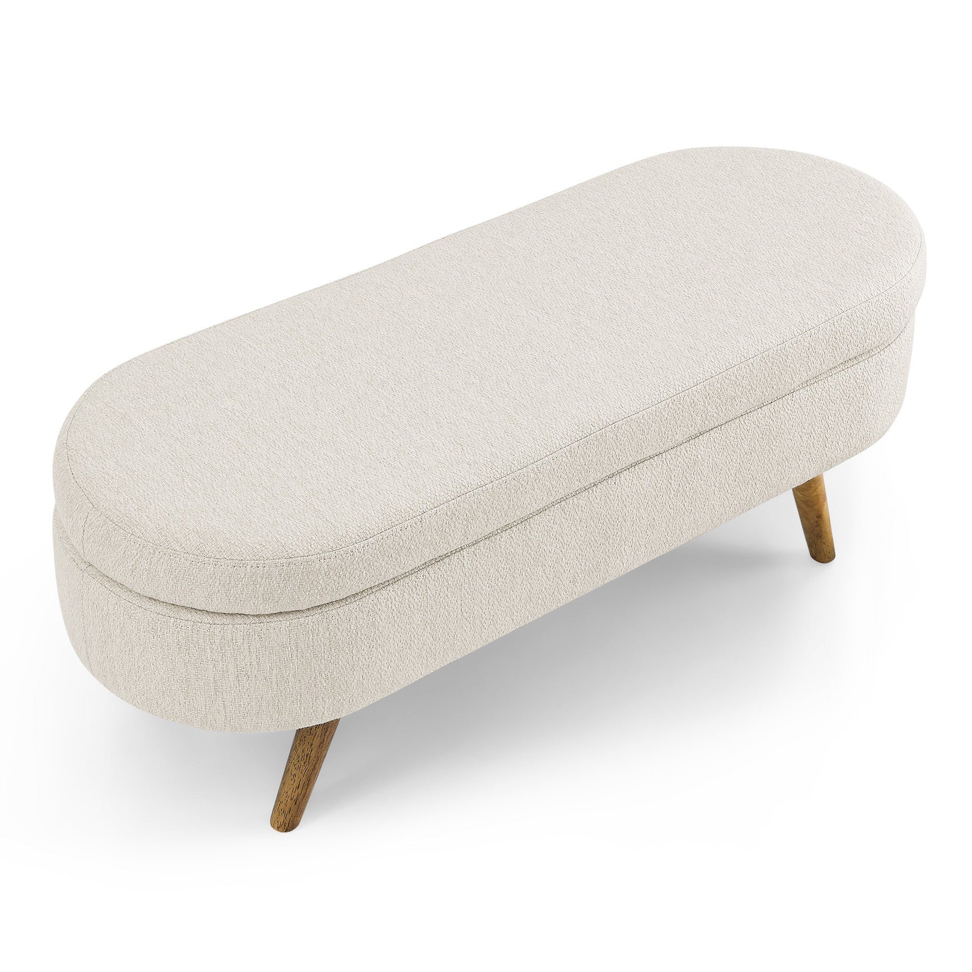Ottoman Oval Storage Bench Rubber Wood Legs Beige(43.5"x16"x16") - Korvel