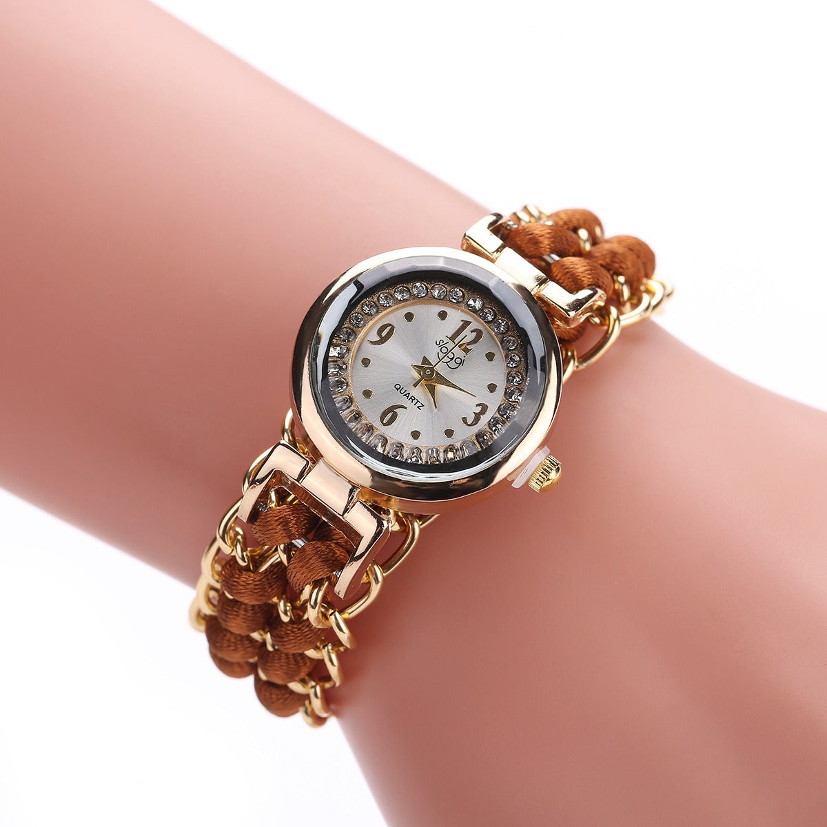 New small dial with diamond inlay Women's woven rope watch Women's creative fashion retractable rope quartz watch - Korvel