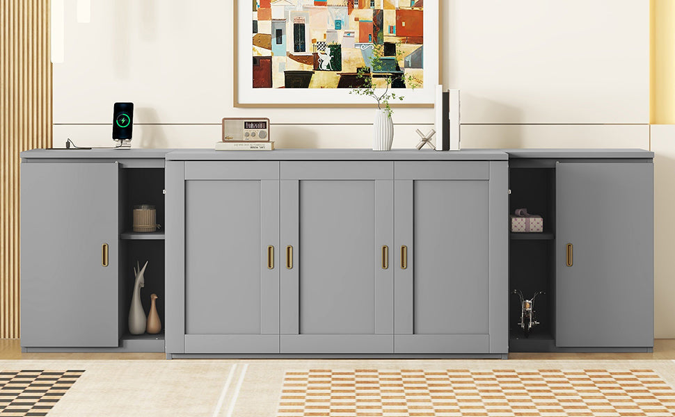 Full Size Murphy Bed with Shelves and USB Ports - Gray