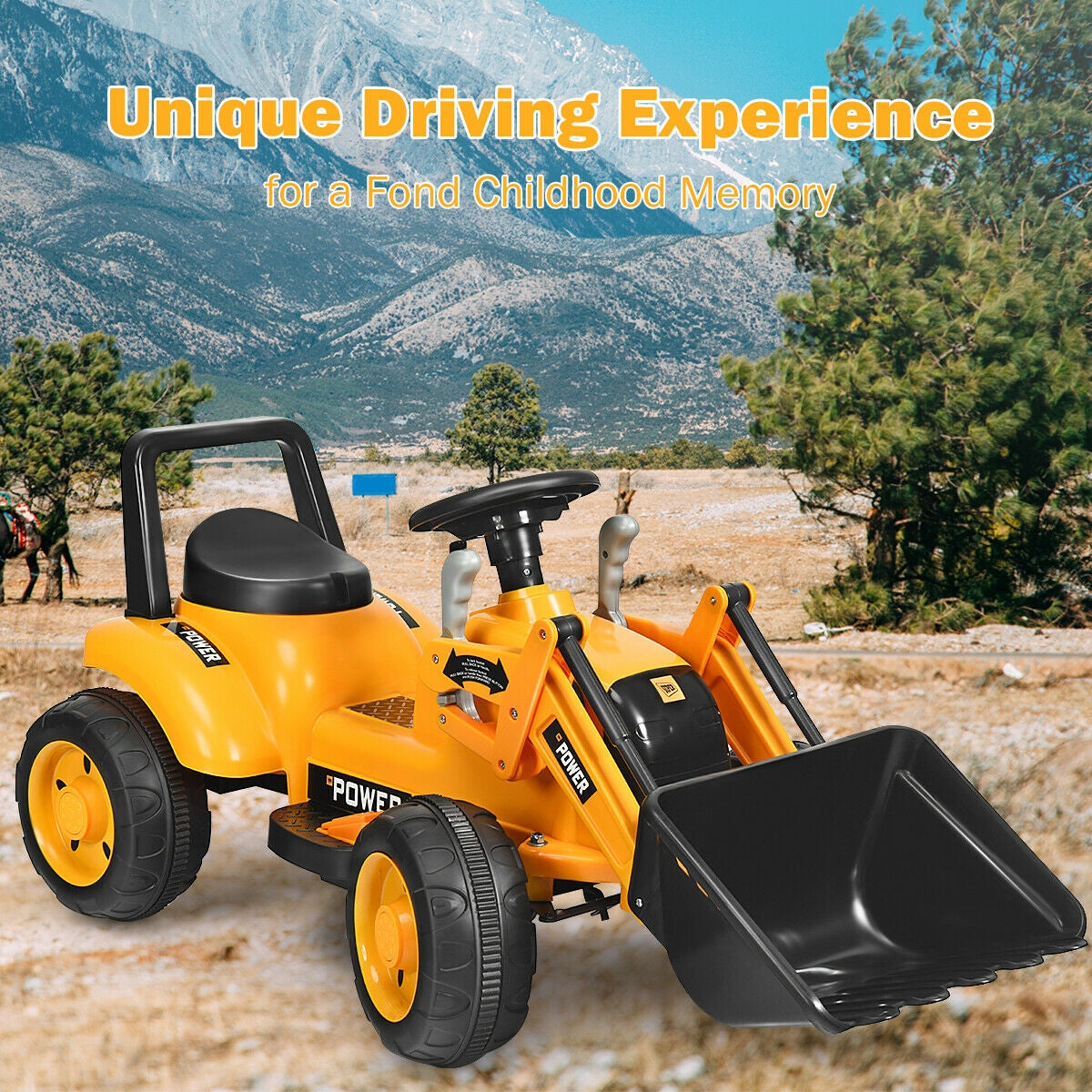 Excavatrice à pédales pour enfants - Jaune