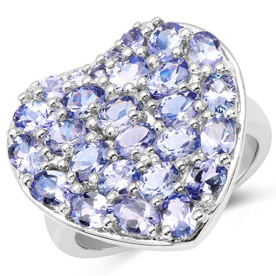 3.96 Carat Genuine Tanzanite Sterling Silver Ring