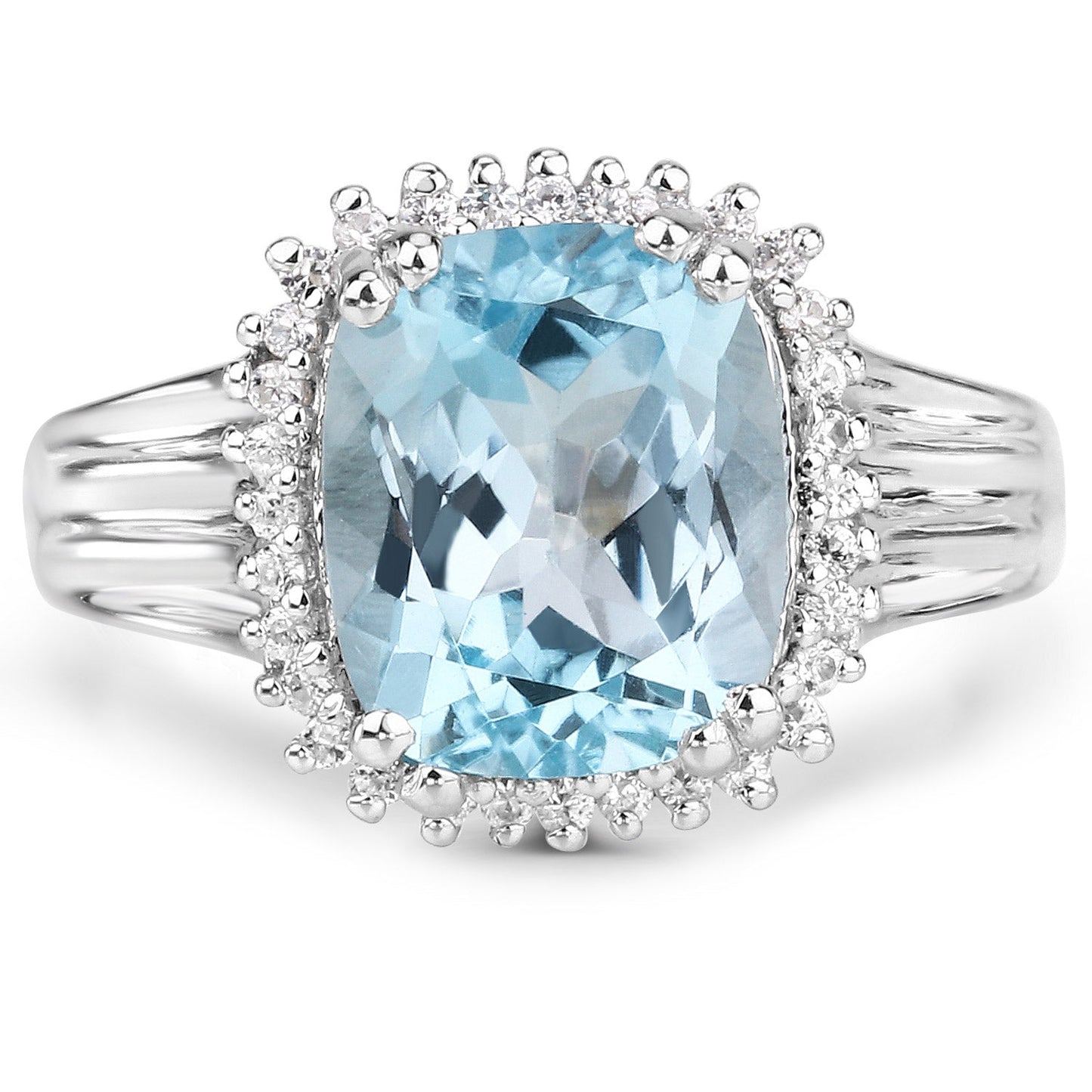 4.32 Carat Blue Topaz & White Zircon Sterling Silver Ring
