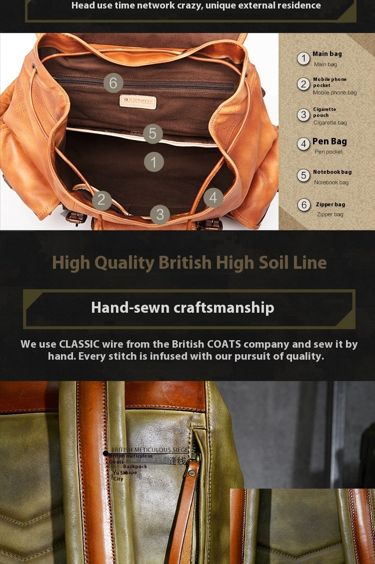 Mochila de Viaje de Cuero para Hombre de Gran Capacidad First Layer