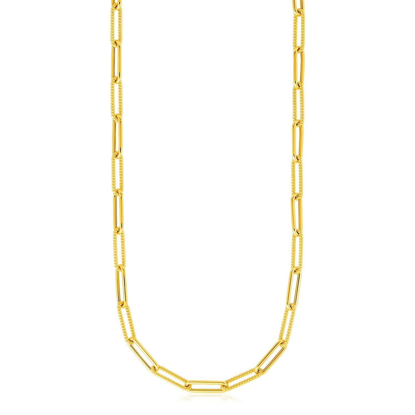14k Yellow Gold Textured Paperclip Chain Necklace