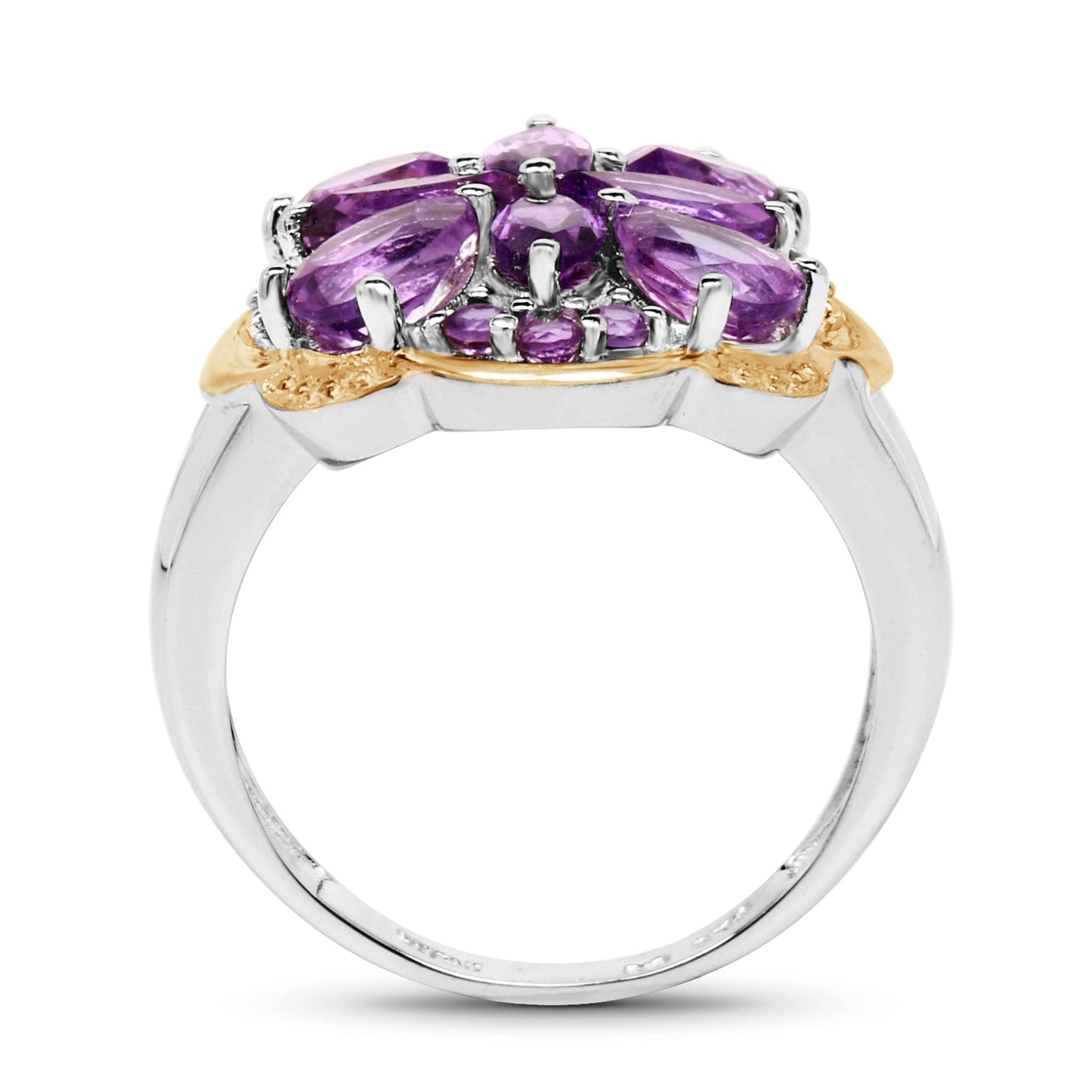 Two Tone Plated 2.66 Carat Genuine Amethyst Sterling Silver Ring