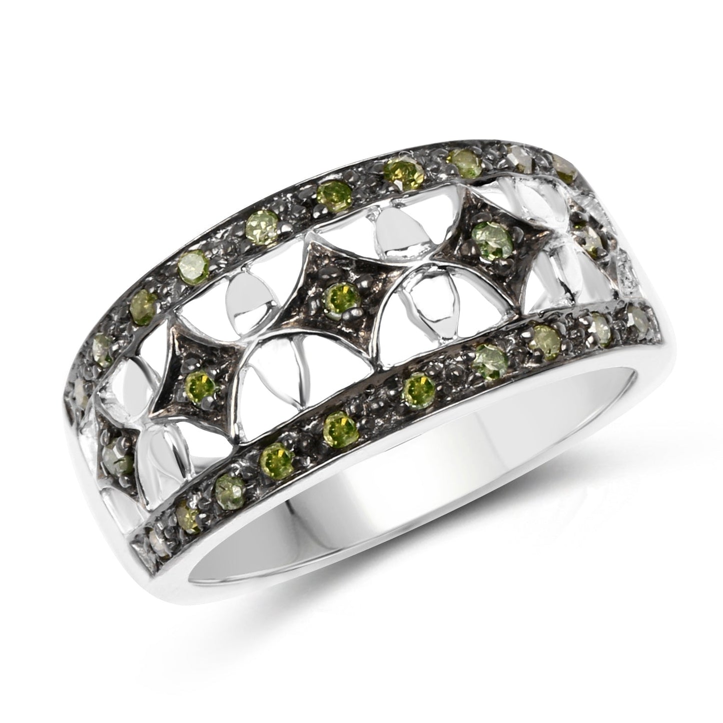 Anillo de Plata Esterlina con Diamante Verde Genuino de 0.32 Quilates