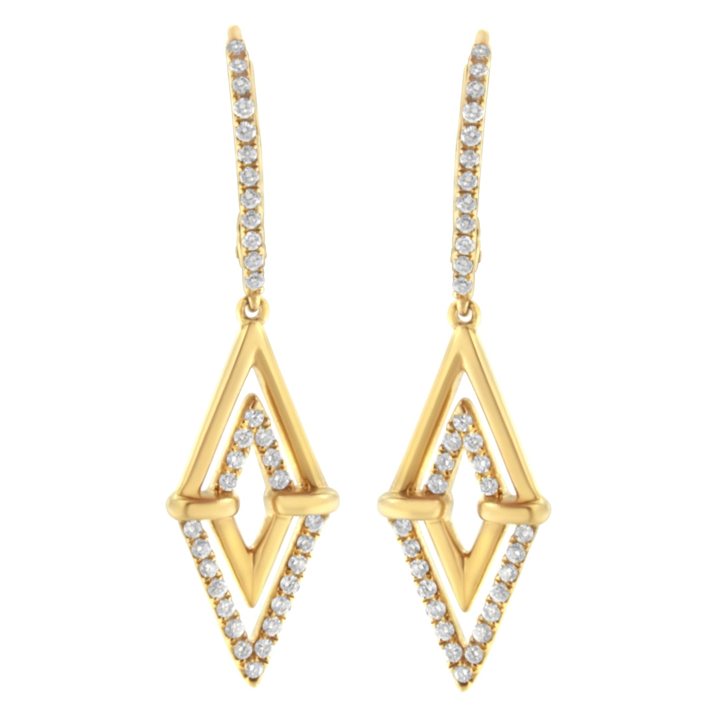 Boucles d'oreilles pendantes en diamant à double triangle en or jaune 14K