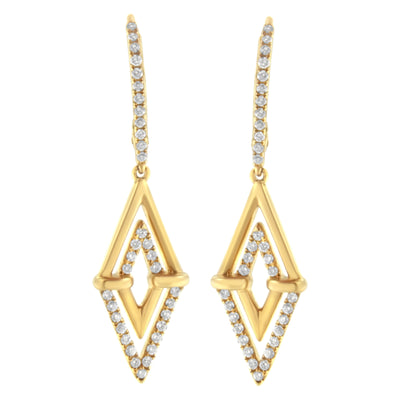Pendientes de gota de diamante de doble triángulo en oro amarillo de 14 quilates