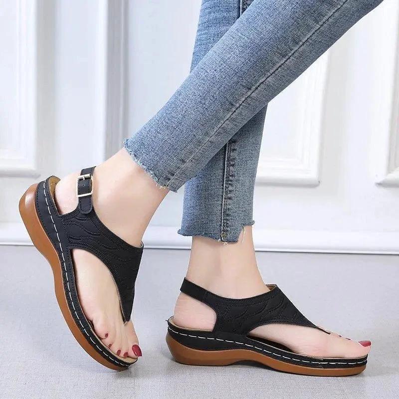 Sandales à talon compensé Mandotos pour femmes - Tongs légères et décontractées