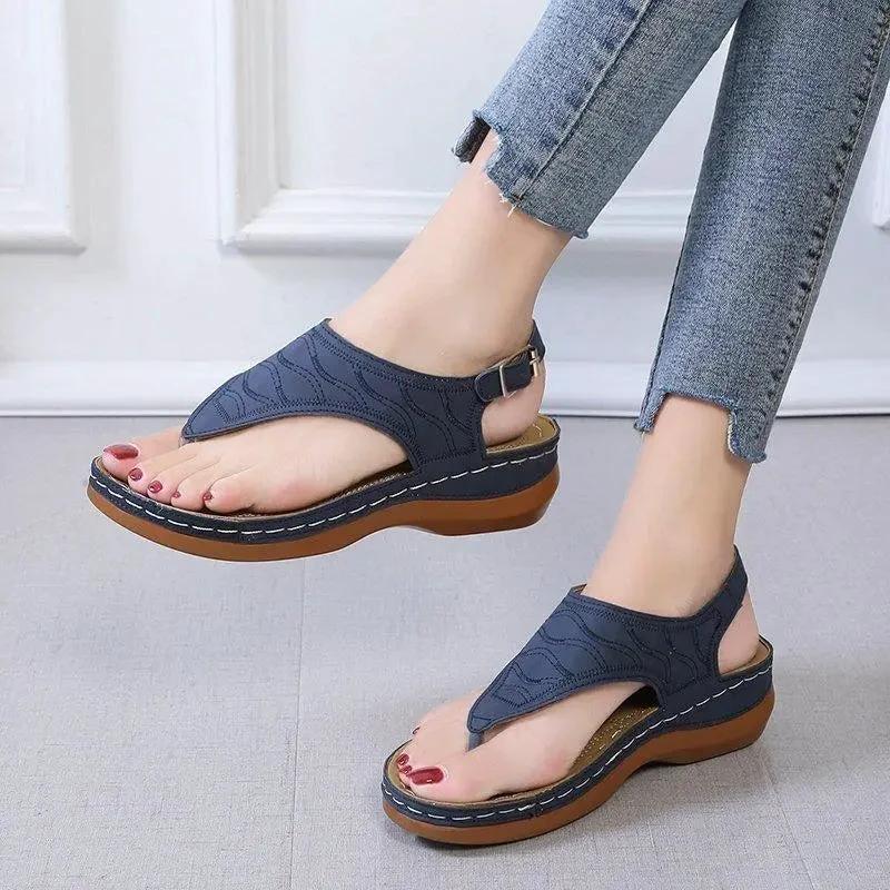 Sandales à talon compensé Mandotos pour femmes - Tongs légères et décontractées
