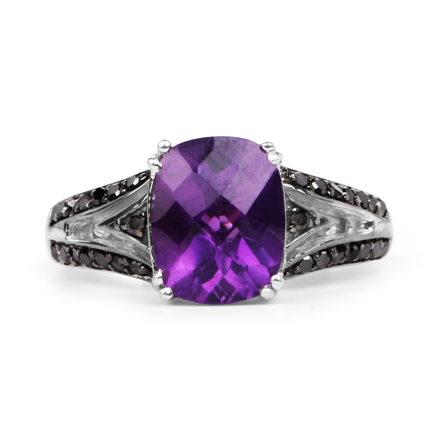 2.87 Carat Amethyst and Black Diamond Sterling Silver Ring