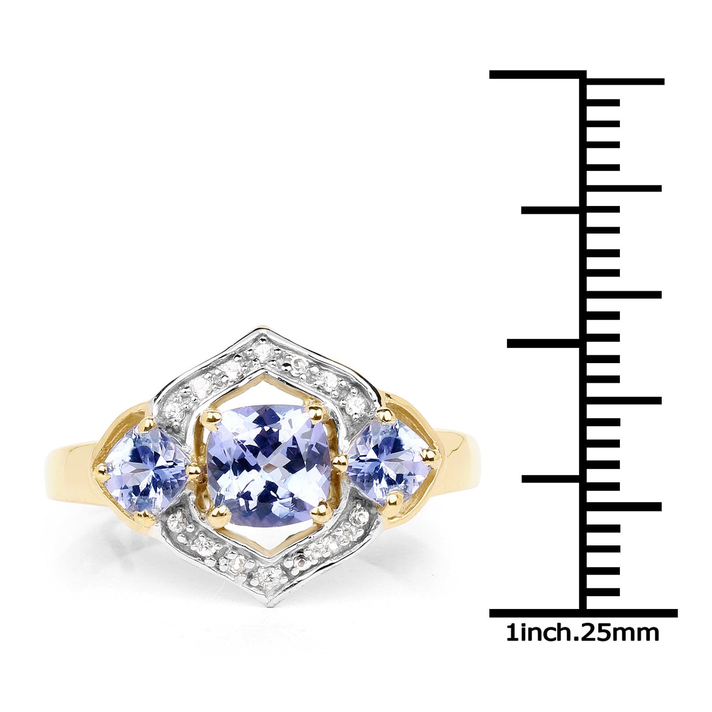 14K Yellow Gold Plated Tanzanite & White Topaz Engagement Ring