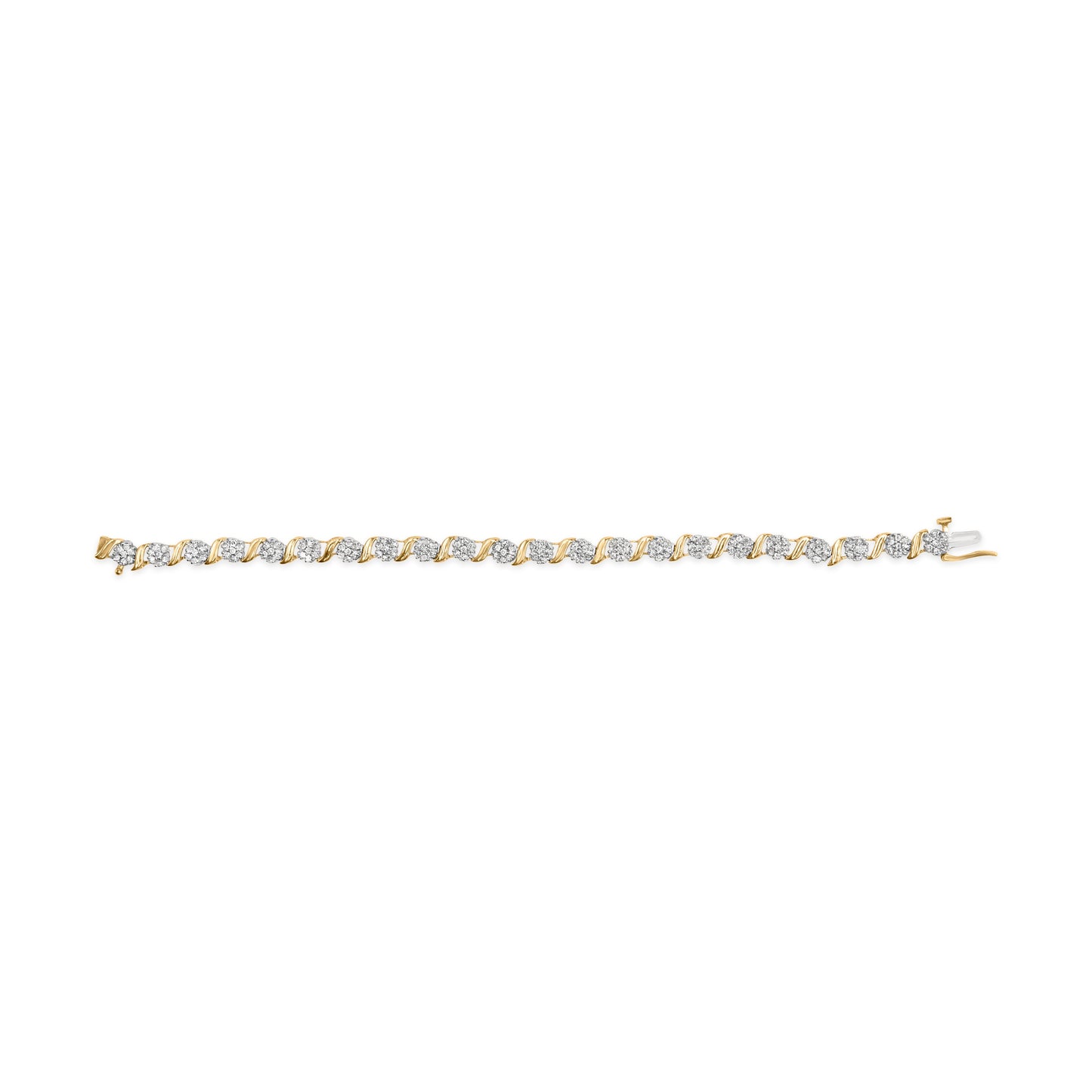 Pulsera de Clúster de Diamantes de Corte Redondo de 2.00 Cttw en Oro Amarillo de 10K