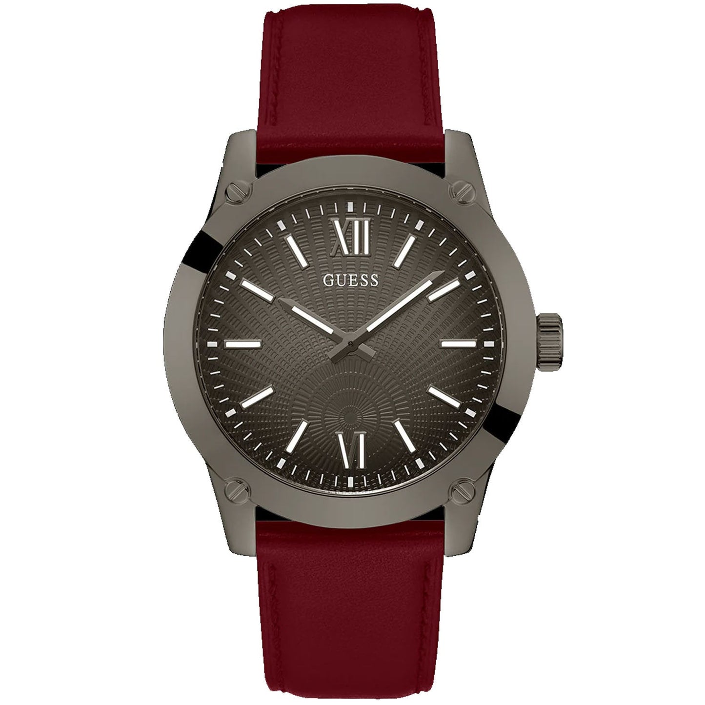 Montre analogique habillée Guess pour homme en bordeaux et gunmetal