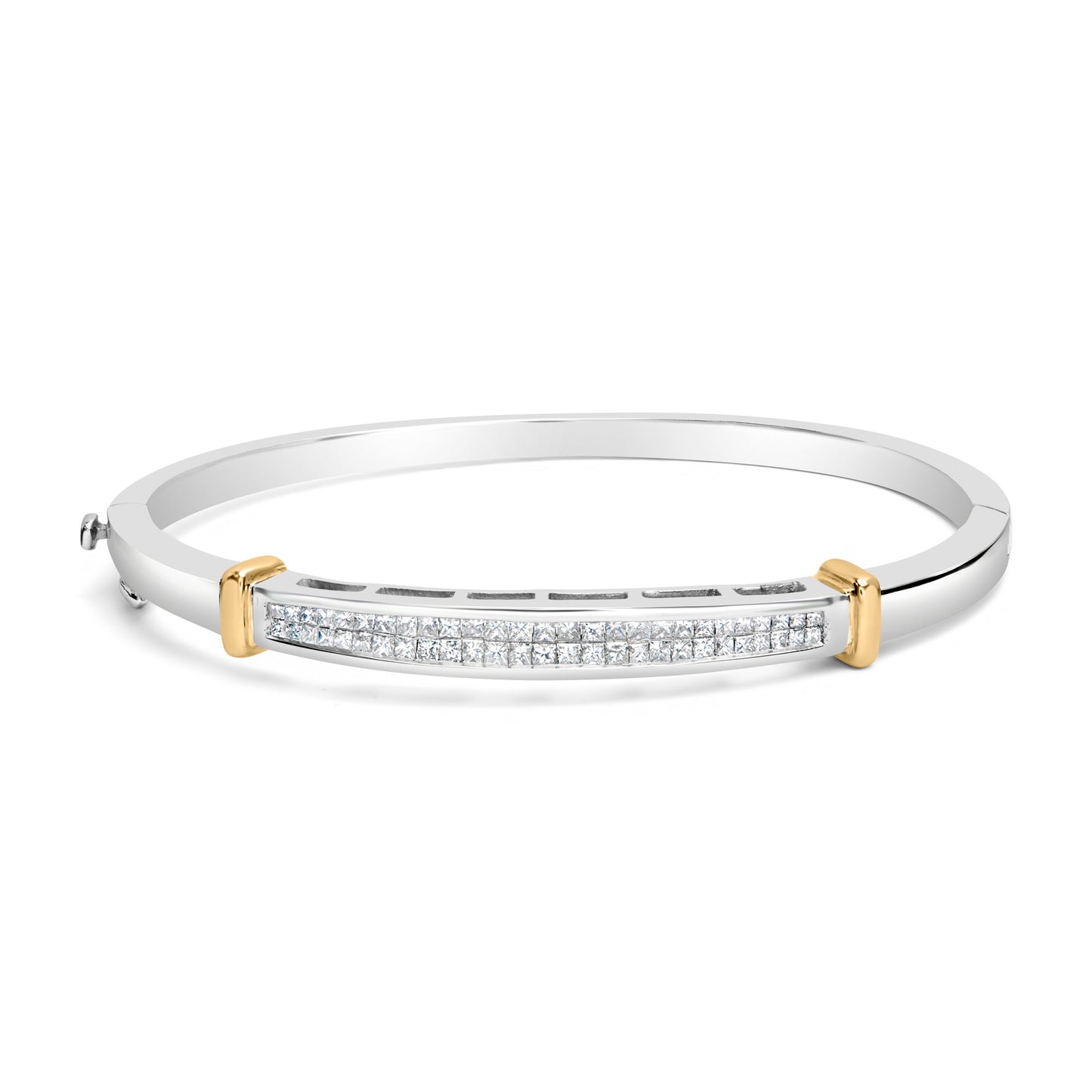 Brazalete de Diamantes de Corte Princesa de Oro de Dos Tonos de 14K