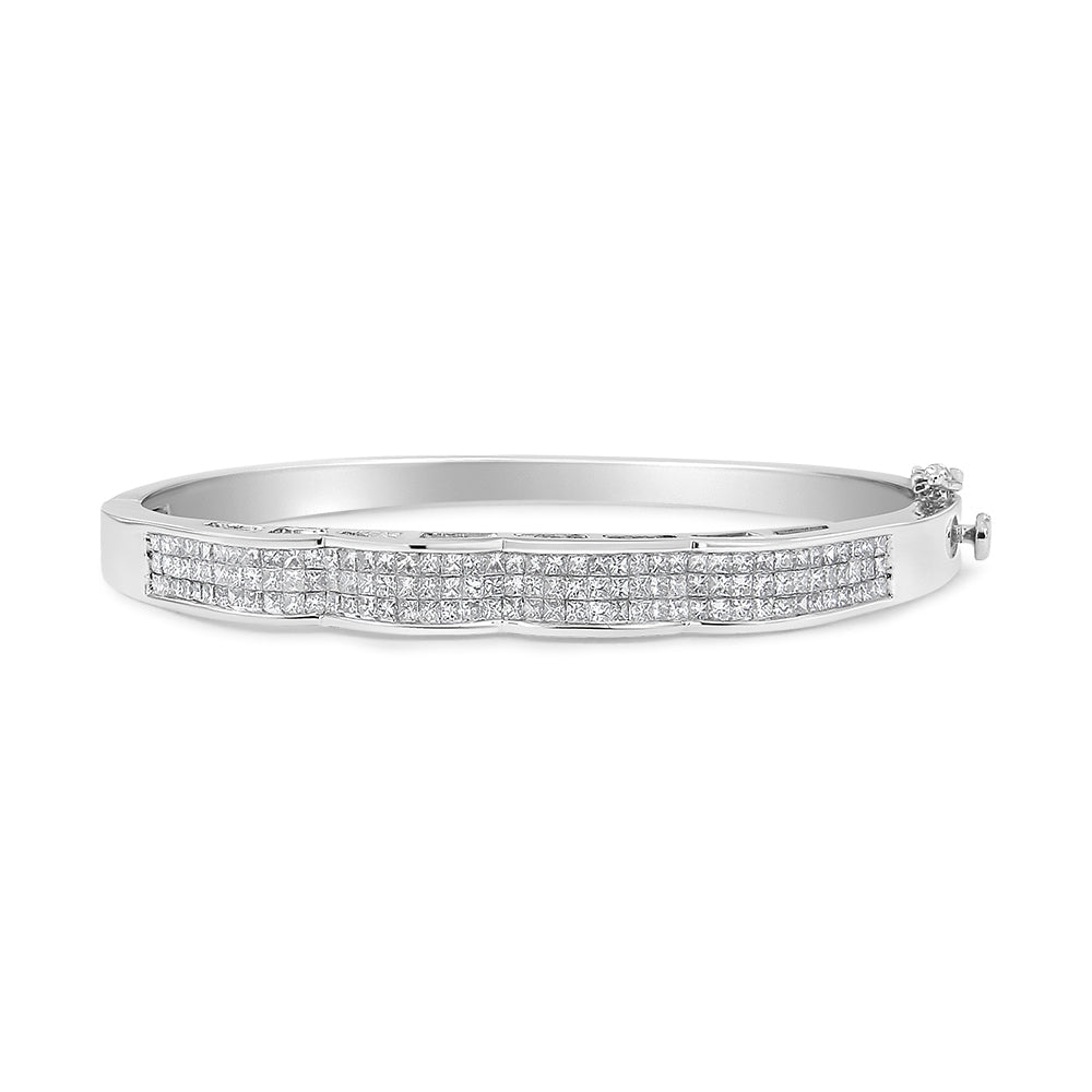 14K White Gold Princess-Cut Diamond Wave Bangle Bracelet - Size 7"