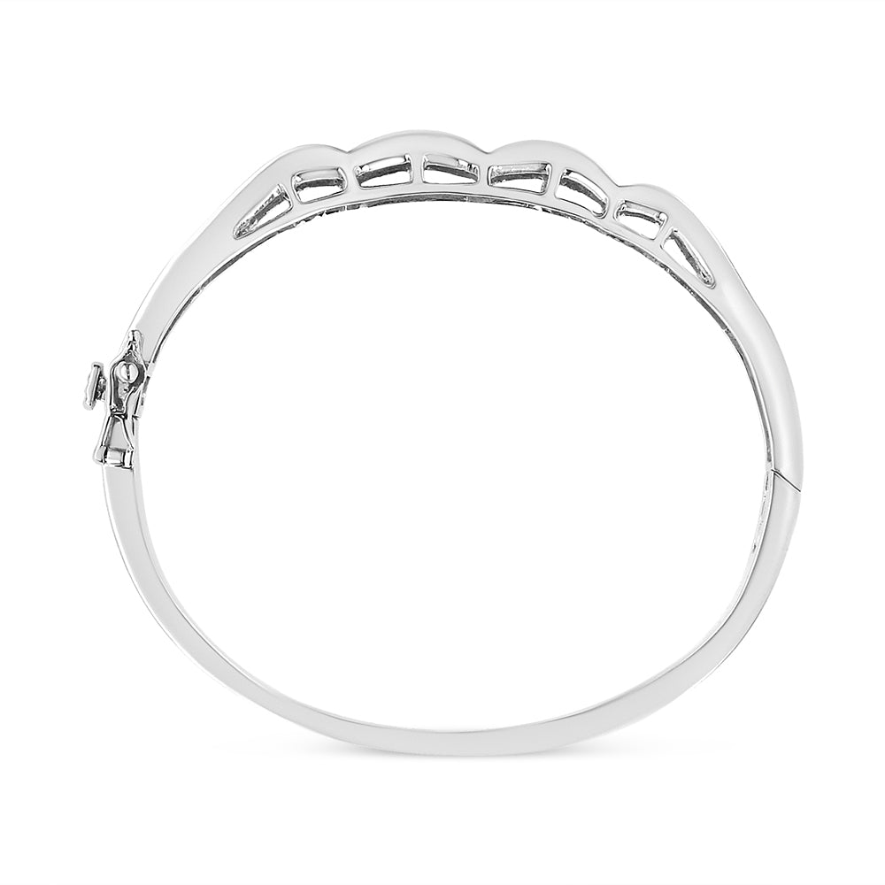 14K White Gold Princess-Cut Diamond Wave Bangle Bracelet - Size 7"