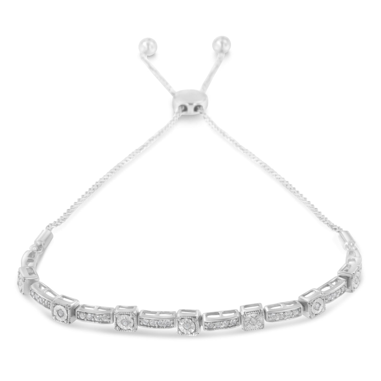 .925 Sterling Silver Adjustable Bolo Bracelet with Diamonds