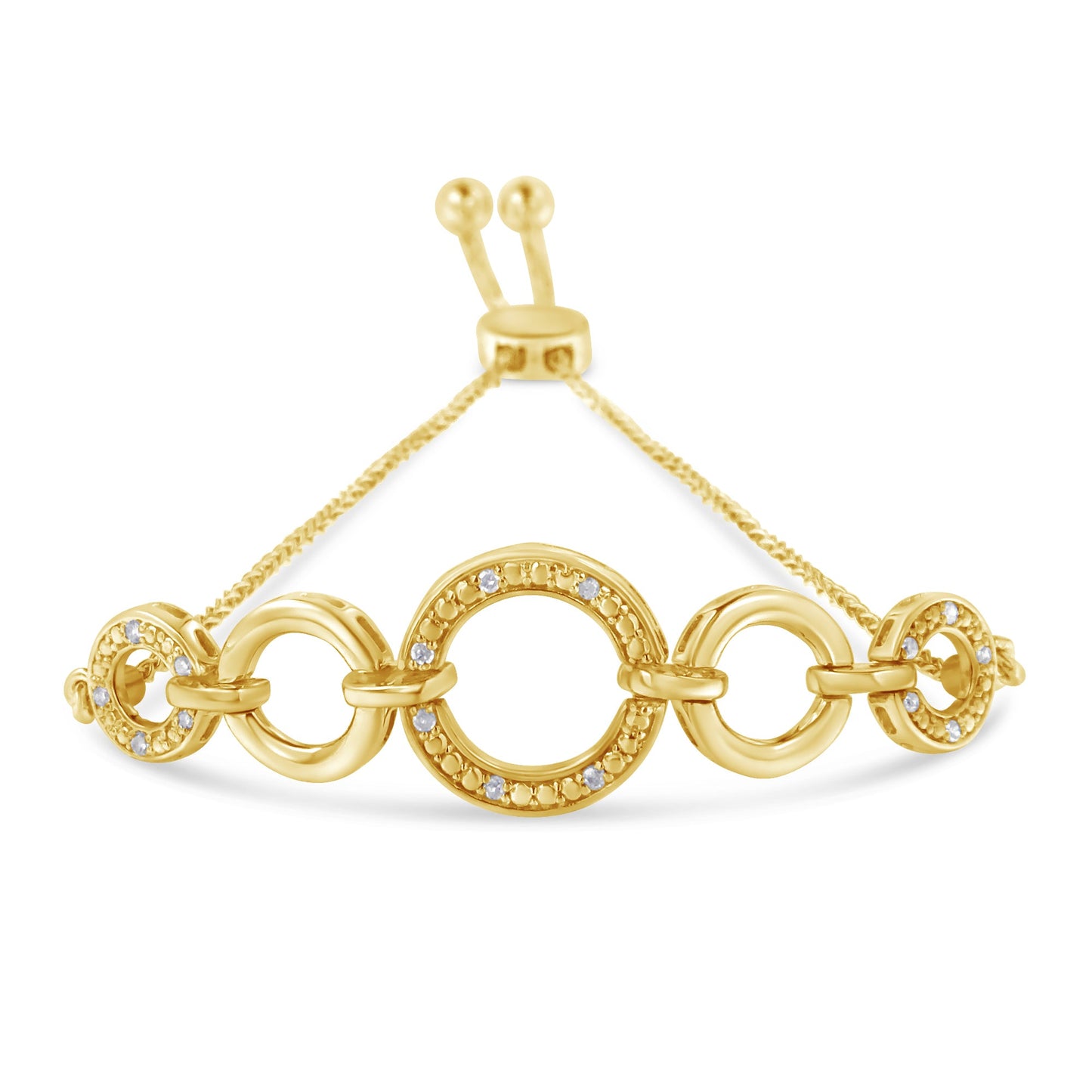 Pulsera Bolo Acentuada con Diamantes en Plata de Ley Baño de Oro de 10K