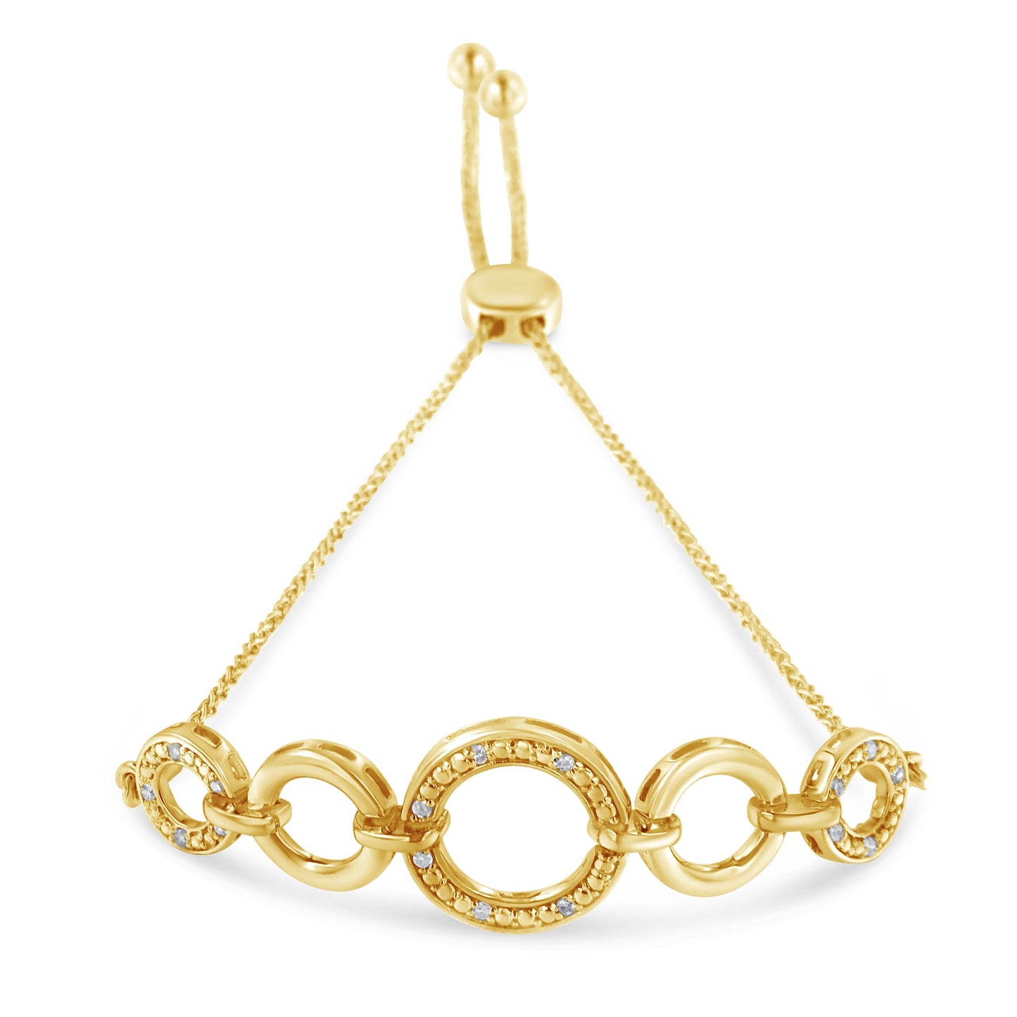 Pulsera Bolo Acentuada con Diamantes en Plata de Ley Baño de Oro de 10K