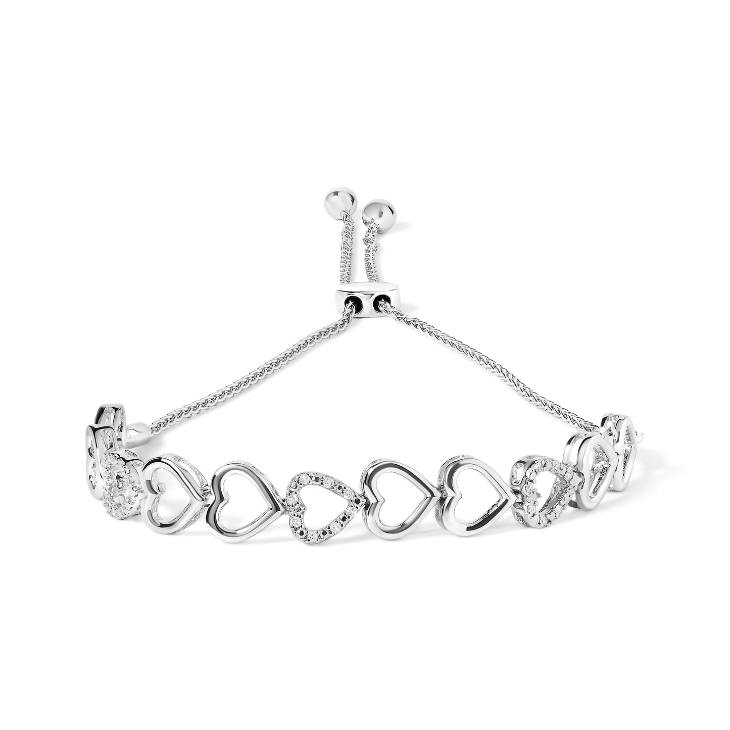 Pulsera Bolo de Enlace en Corazón de Diamante de Plata Esterlina .925