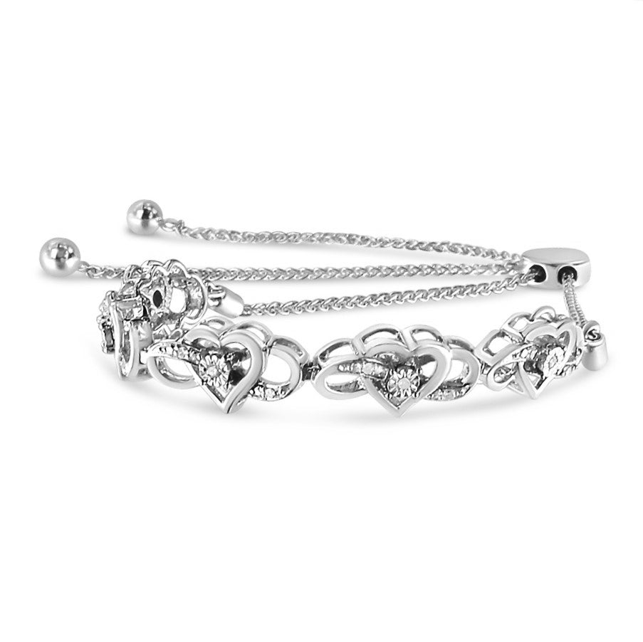 Bracelet Bolo Ajustable en Argent Sterling .925 avec Accents en Diamant