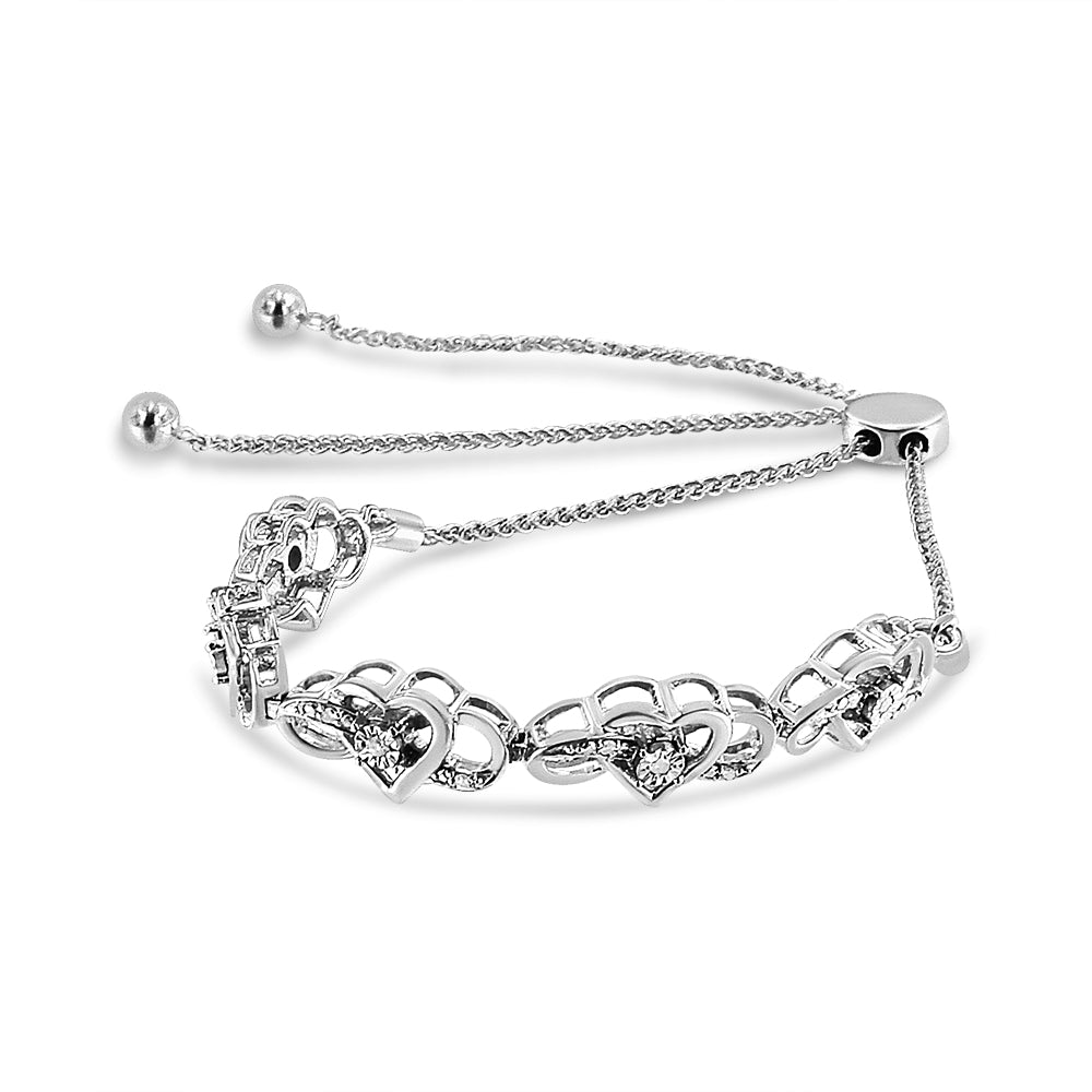 Bracelet Bolo Ajustable en Argent Sterling .925 avec Accents en Diamant