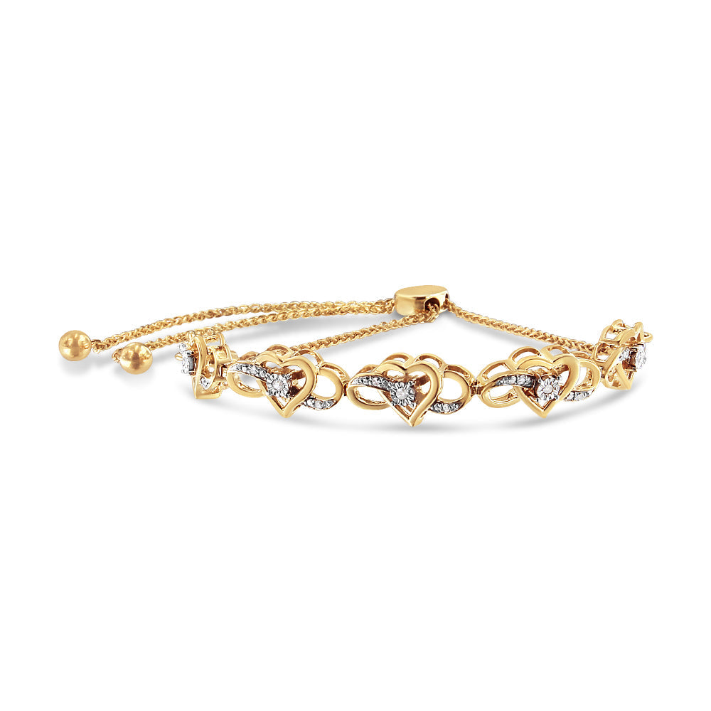 Pulsera Bolo Corazón Infinito de Diamantes en Plata Esterlina Baño de Oro de 14K