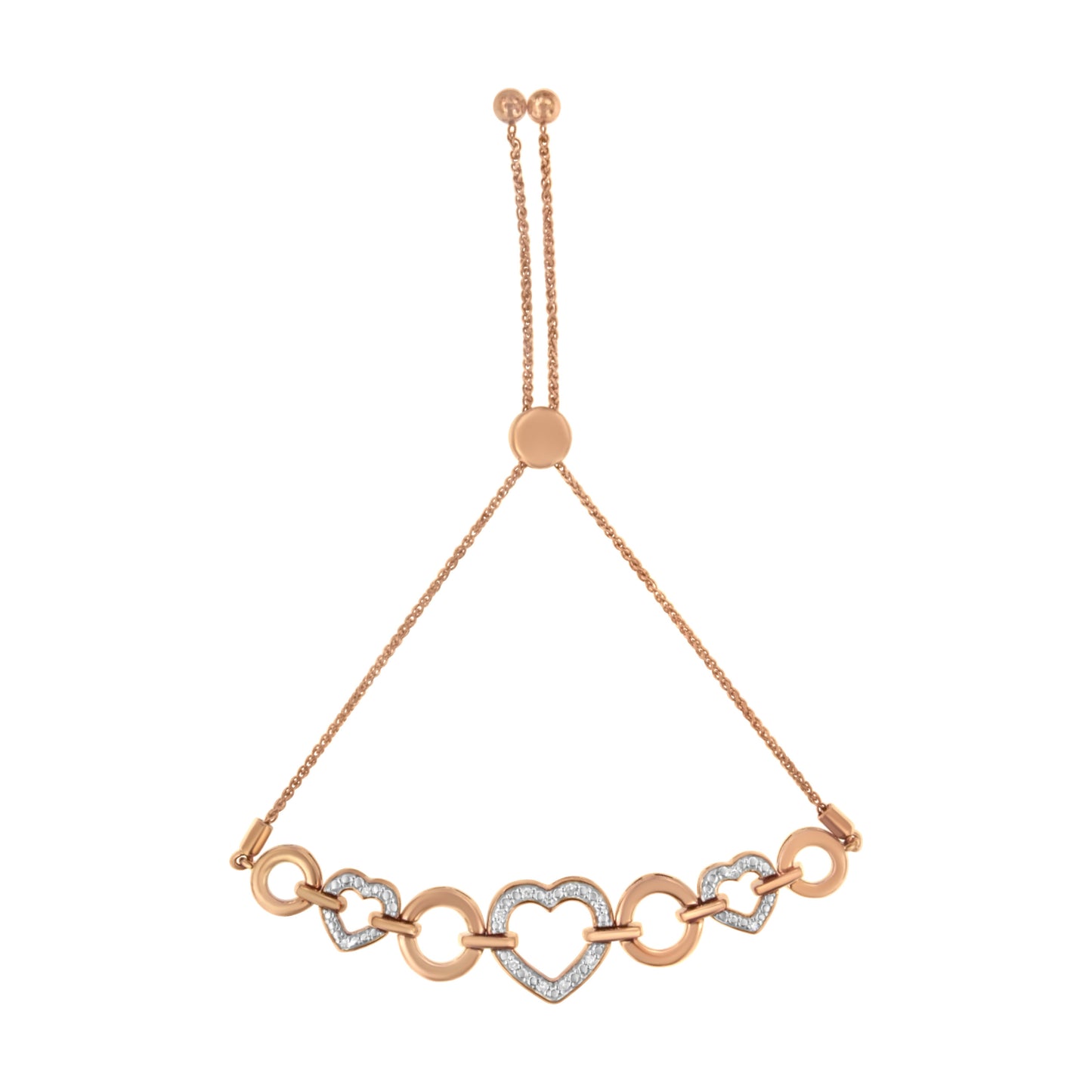 10K Rose Gold over Sterling Silver Diamond Heart Link Adjustable Bracelet