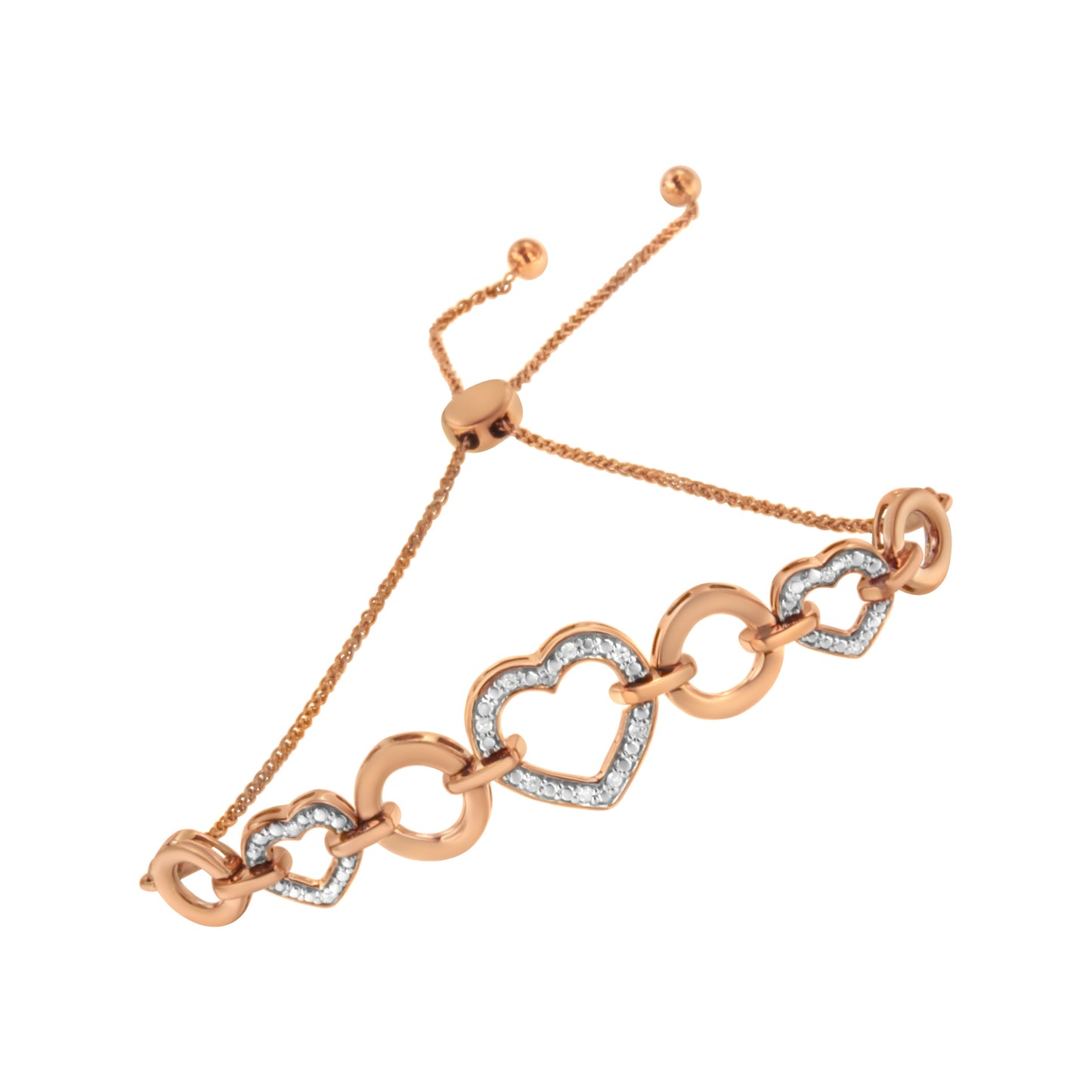 10K Rose Gold over Sterling Silver Diamond Heart Link Adjustable Bracelet