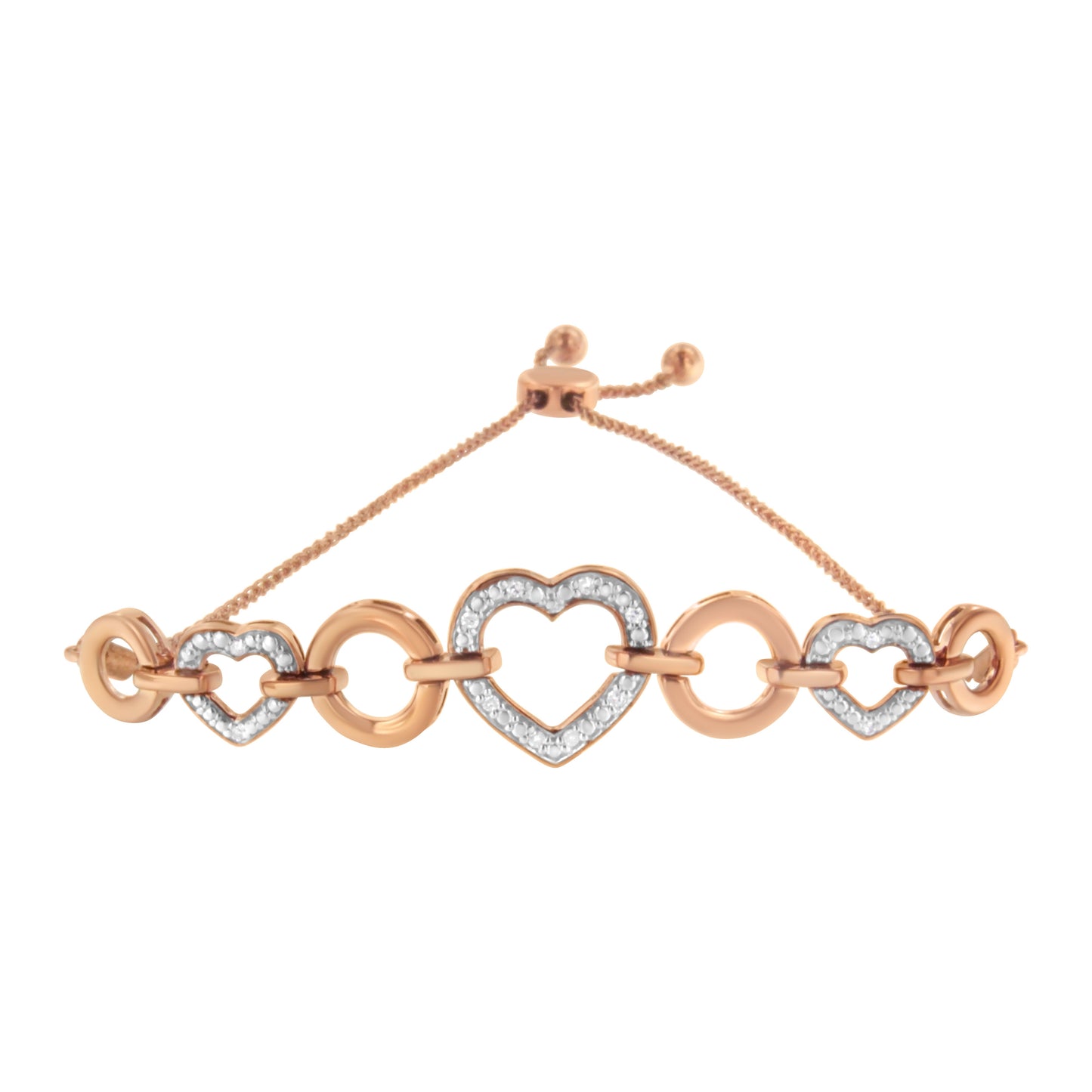 Bracelet Bolo en Argent Sterling Plaqué Or Rose 14K avec Accent de Diamant