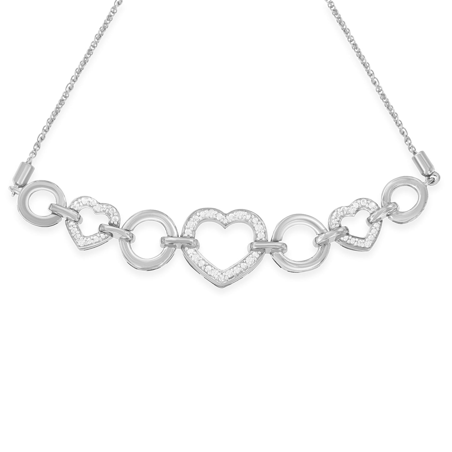 Pulsera Bolo Ajustable de Enlace Corazón de Plata Esterlina .925 con Diamantes