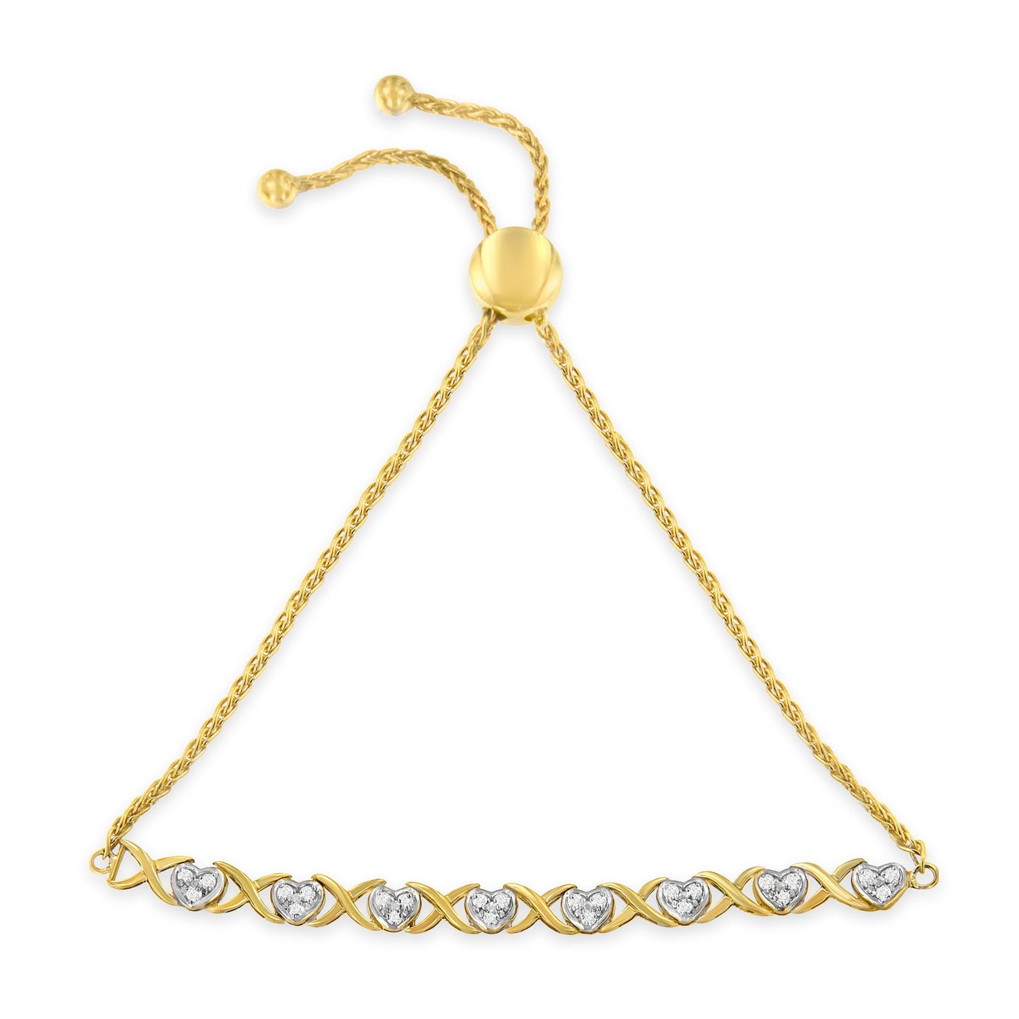 10K Yellow Gold over Sterling Silver Adjustable Bolo Bracelet with Diamonds