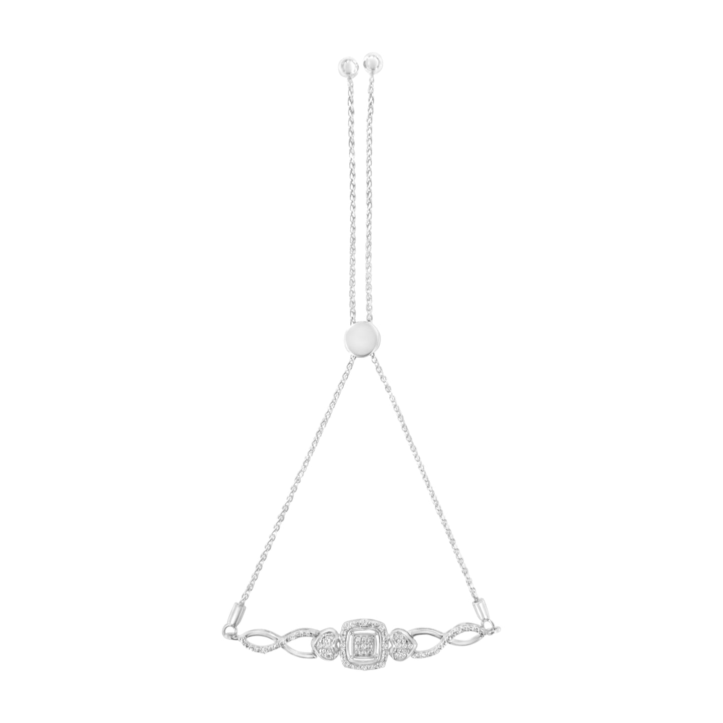 Pulsera Bolo de Corazón de Diamante de Plata Esterlina .925